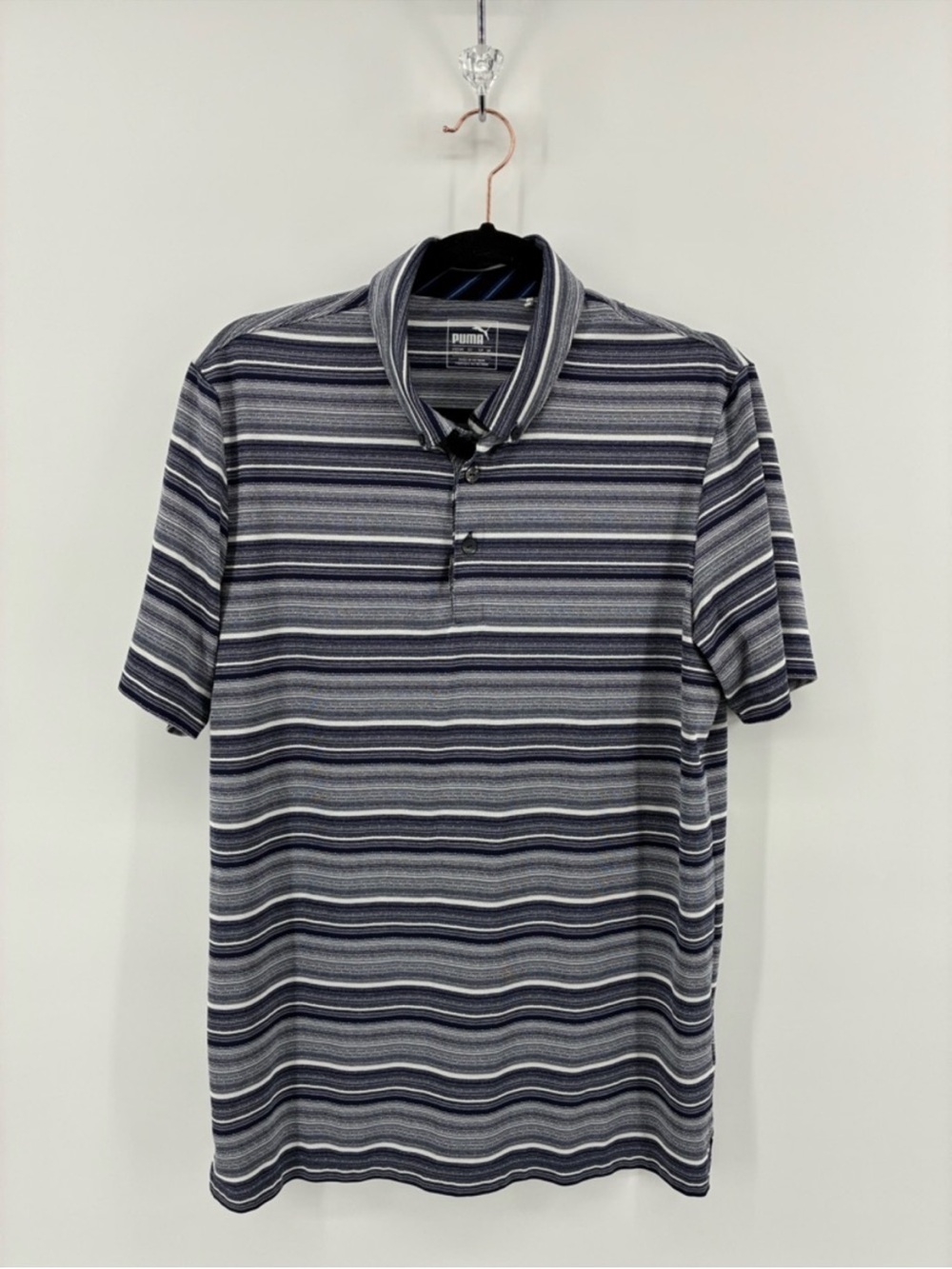 Puma Men’s Navy & Gray Striped Polo Shirt